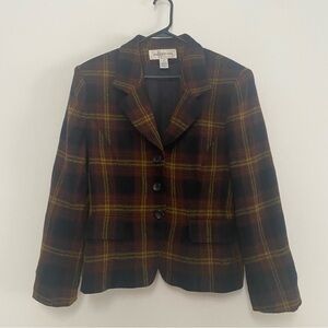 Vintage Wool Jones New York Blazer Size 12 Beige Black Maroon